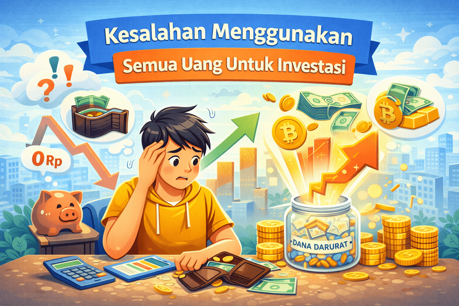Ilustrasi kesalahan menggunakan semua uang untuk investasi bagi pemula