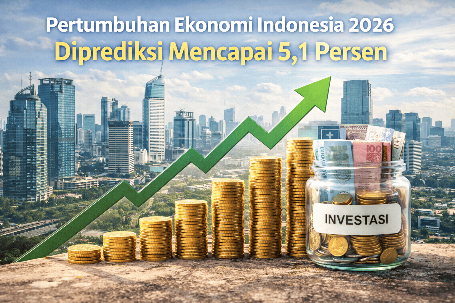 Ilustrasi pertumbuhan ekonomi Indonesia 2026 yang didorong oleh investasi dan konsumsi domestik